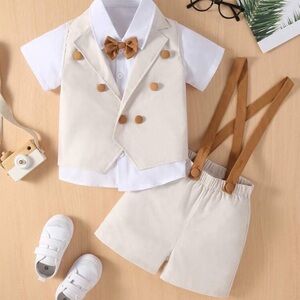 Boys 3 piece button up shorts set size 4T